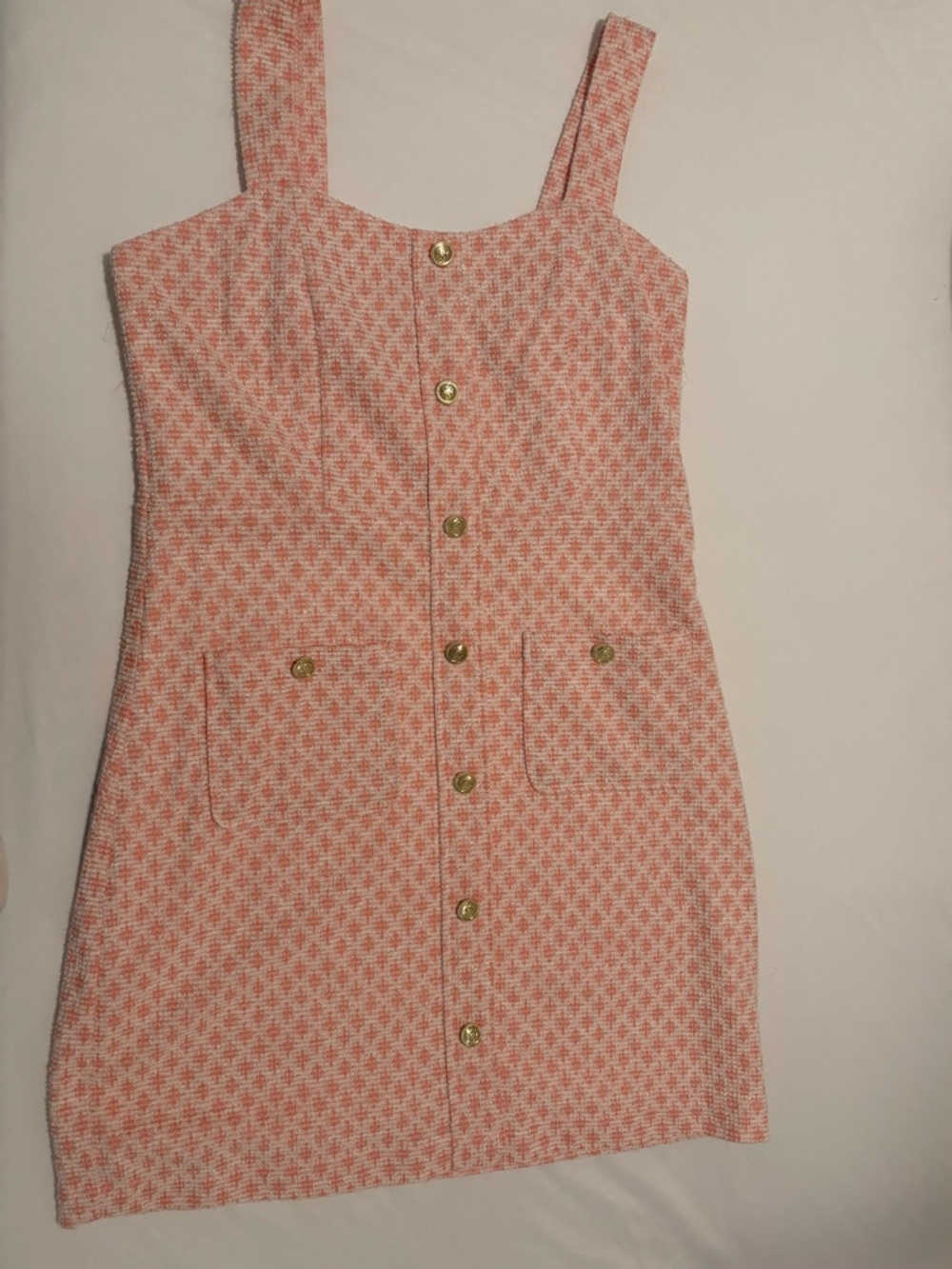 Rachel Zoe Coral Pink Tweed Button-Front Mini Dress - Used